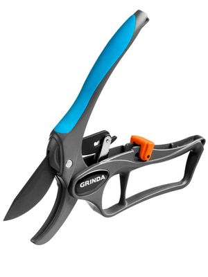 Секатор GRINDA Р-33, Секатор с алюминиевыми рукоятками, с эфесом, контактный, 200 мм.