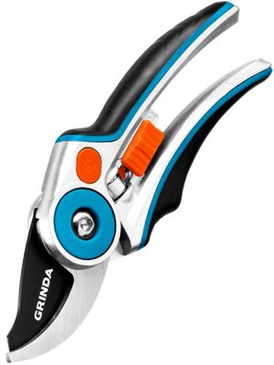 Секатор GRINDA Р-29, Секатор с эргономичными алюминиевыми рукоятками, плоскостной, 210 мм.